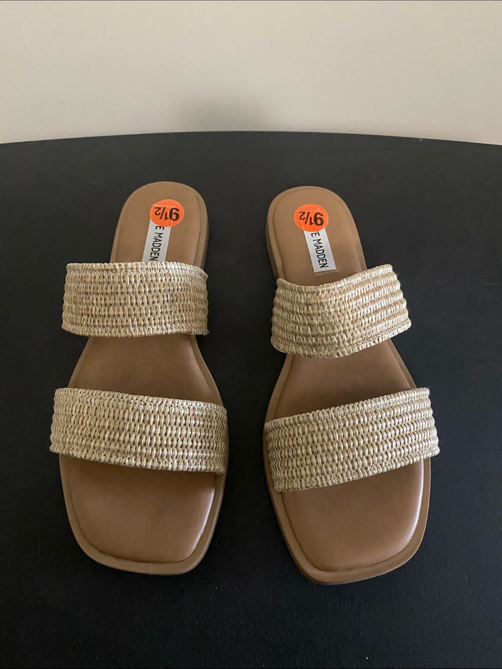 Madden Girl Natural Woven Double-Strap Slide Sandals